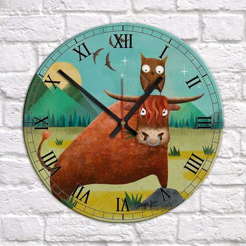 Jimbo the Bull and Millie the Little Owl - Highland Art Clock